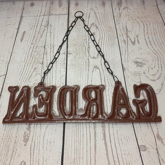 Garden Sign Cast Iron Rustic Metal Wall Plaque With Hanging Chain - Picture 6 of 10